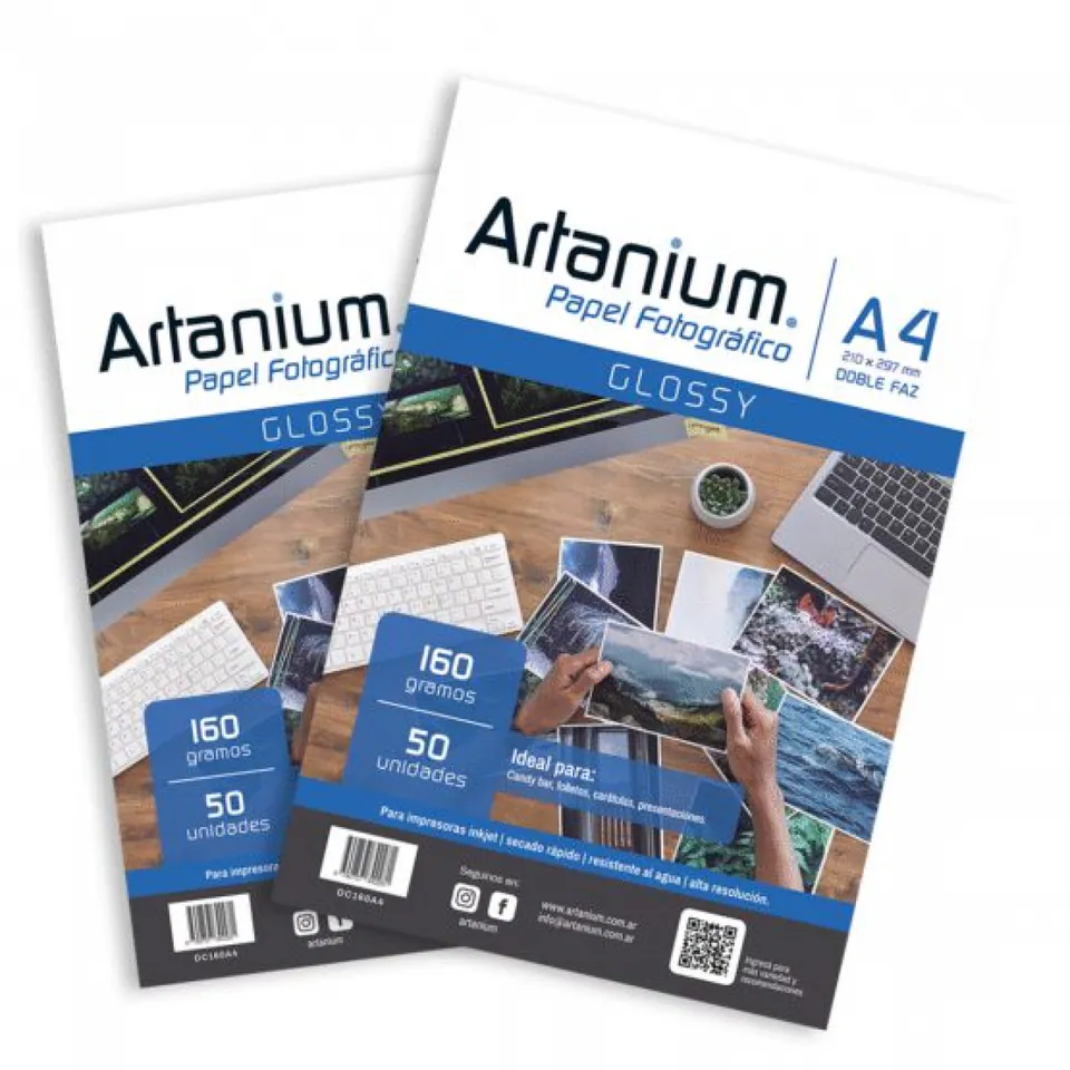 Papel Artanium Foto Brillo BiFaz 160 gr A4 x 50 hojas