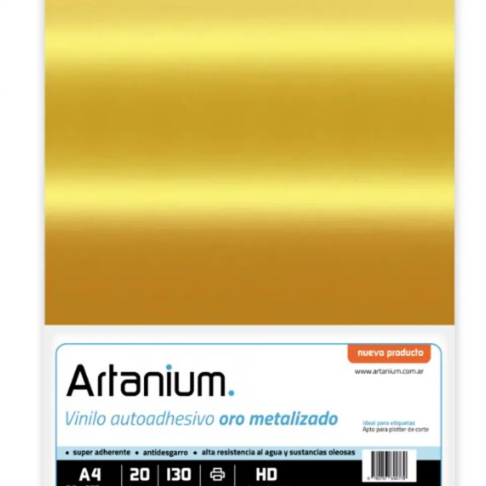 Vinilo Artanium Oro Metalizado 130 grs A4 x 20 hojas