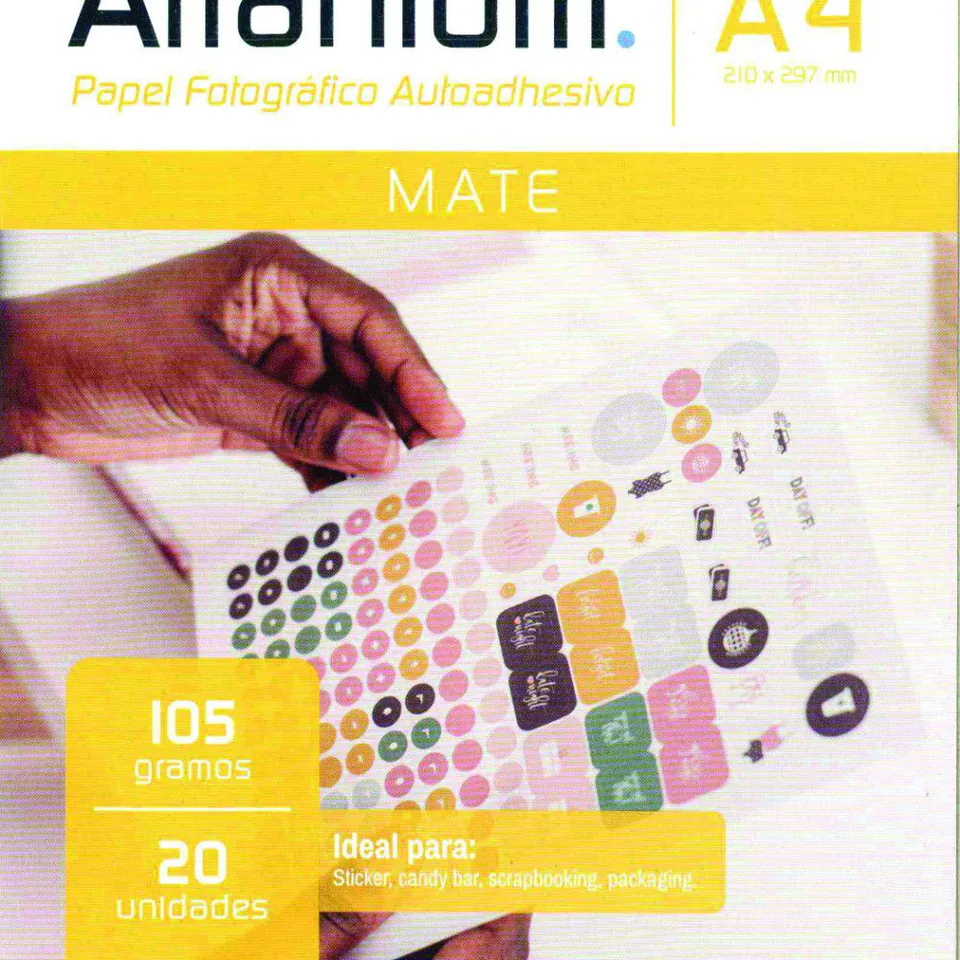 Papel Artanium Foto Mate Adhesivo 105 gr A4 x 20 hoja PAUM105