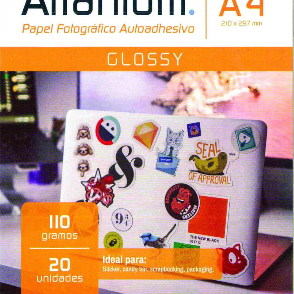 Papel Artanium Foto Brillo Adhesivo 110 gr A4 x 20 hojas PAUG110
