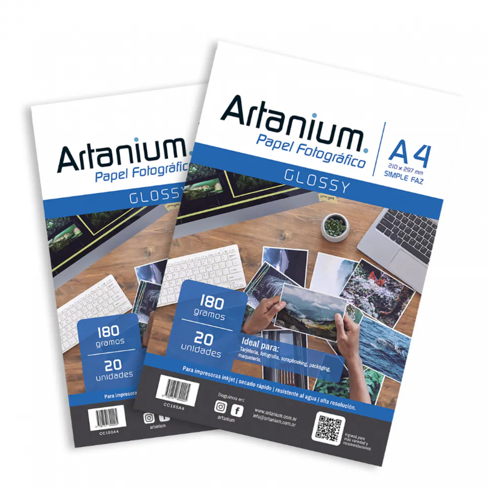 Papel Artanium Foto Brillo 180 gr A4 x 20 hojas CC180A4